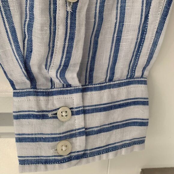 UNTUCKit Top 2 100% Linen Button Up Shirt Blue White Stripe Perfect Holiday Gift - Picture 4 of 10